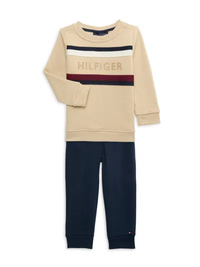 Tommy Hilfiger Baby Boy's & Little Boy's 2-piece Fleece Sweatshirt & Joggers Set In Navy Tan