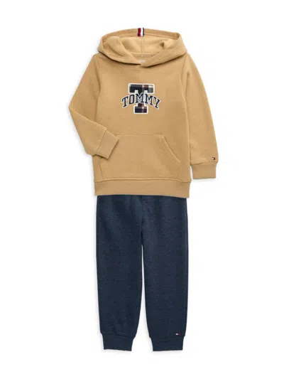 Tommy Hilfiger Baby Boy's & Little Boy's 2-piece Logo Hoodie & Joggers Set In Camel Navy
