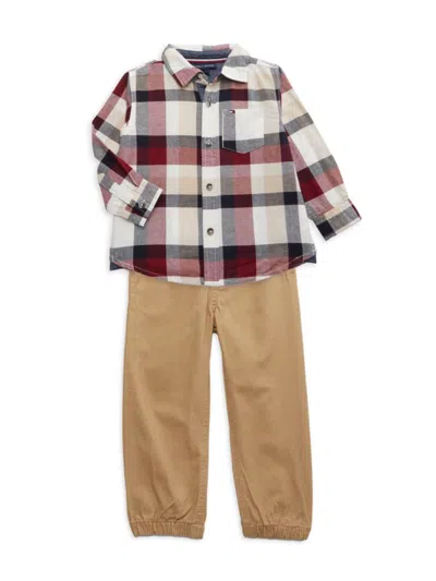 Tommy Hilfiger Baby Boy's & Little Boy's 2-piece Plaid Shirt & Joggers Set In Red Multi