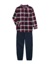 Tommy Hilfiger Baby Boy's & Little Boy's 2-piece Plaid Shirt & Solid Joggers Set In Navy Multi