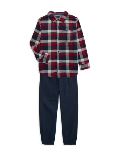 Tommy Hilfiger Baby Boy's & Little Boy's 2-piece Plaid Shirt & Solid Joggers Set In Navy Multi