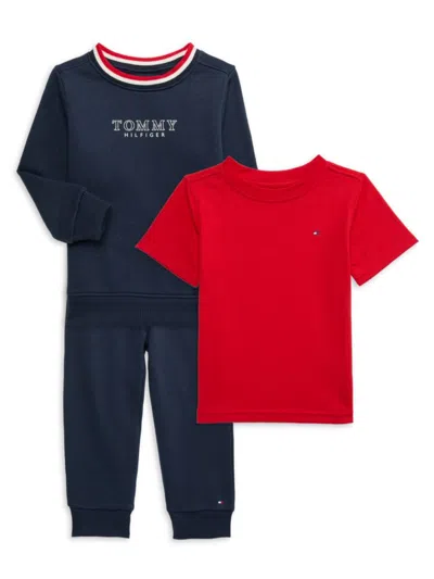 Tommy Hilfiger Baby Boy's & Little Boy's 3-piece Logo Sweatshirt, T-shirt & Joggers Set In Navy Red