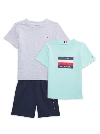 Tommy Hilfiger Baby Boy's & Little Boy's 3-piece Logo T-shirt & Shorts Set In Aqua Navy Grey