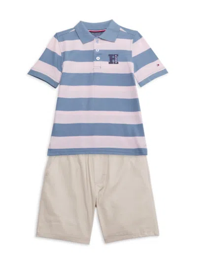 Tommy Hilfiger Baby Boy's & Little Boy's 3-piece Logo T-shirt & Shorts Set In Blue Pink Tan