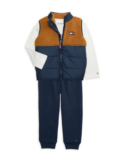 Tommy Hilfiger Baby Boy's & Little Boy's 3-piece Logo T-shirt, Vest & Joggers Set In Navy Camel White