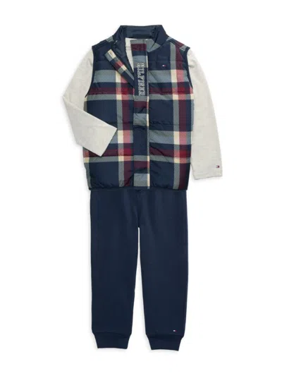 Tommy Hilfiger Baby Boy's & Little Boy's 3-piece T-shirt, Puffer Vest & Joggers Set In Navy Multi