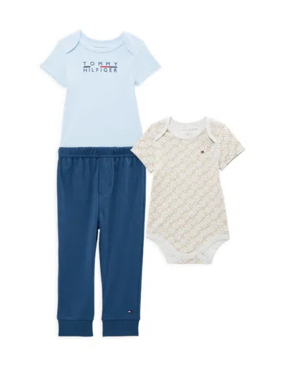 Tommy Hilfiger Baby Boy's Logo Bodysuit, Tee & Joggers Set In Blue