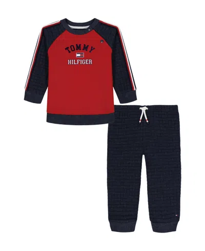 Tommy Hilfiger Baby Boy Quilted Crew Sweatshirt And Joggers, 2-piece Set In Brown
