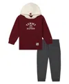 Tommy Hilfiger Baby Boy Two-tone Classic Logo Hoodie And Joggers, 2-piece Set In Cabernet,birch,stealth Heather