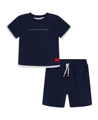 Tommy Hilfiger Baby Boys 2-piece French Terry Top And Shorts Set In Blue