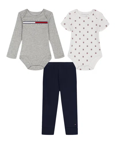 Tommy Hilfiger Baby Boys 3-piece Long Sleeve Bodysuit, Short Sleeve Bodysuit And Joggers Set In Black