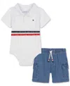 Tommy Hilfiger Baby Boys Bodysuit & Denim Cargo Shorts, 2 Piece Set In Assorted