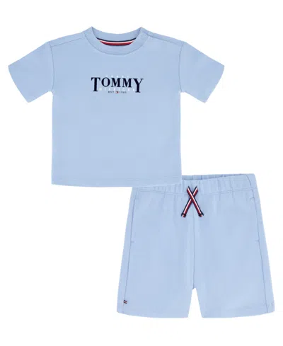 Tommy Hilfiger Baby Boys' Crewneck T-shirt And French Terry Shorts, 2-piece Set In Blue