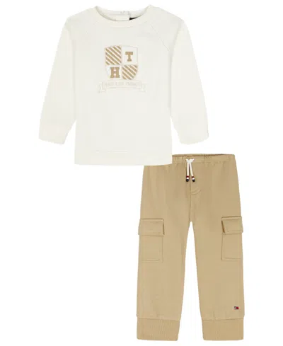 TOMMY HILFIGER BABY BOYS CREWNECK TOP AND PANTS, 2-PIECE SET