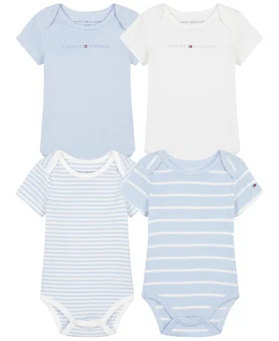 Tommy Hilfiger Baby Boys' Logo And Stripe Print Short-sleeve Bodysuits, 4-pack In Multi