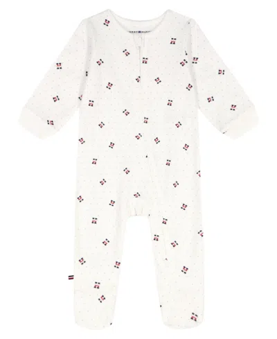Tommy Hilfiger Baby Boys' Logo Print Zip-up Footed Coverall In White