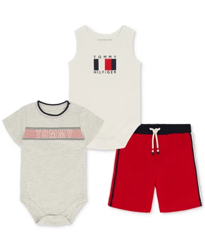 Tommy Hilfiger Baby Boys Logo Tank Bodysuit, Logo T-shirt & Side-stripe Shorts, 3 Piece Set In Assorted