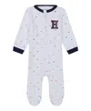 Tommy Hilfiger Baby Boys One Piece Logo Print Footed Coverall In Brith White Print