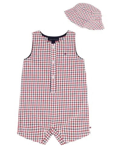 Tommy Hilfiger Baby Boys' Seersucker Check Sunsuit And Bucket Hat, 2-piece Set In Multi