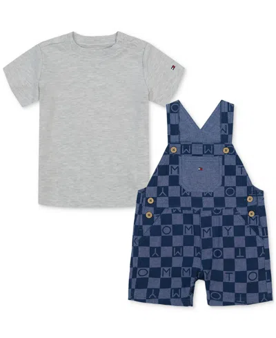 Tommy Hilfiger Baby Boys Short-sleeve Heather T-shirt & Printed Shortall, 2 Piece Set In Assorted