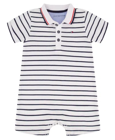 Tommy Hilfiger Baby Boys' Striped Pique Knit Collared Polo Shorts Romper In White