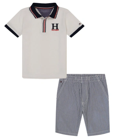 Tommy Hilfiger Baby Boys Tipped H Polo Shirt And Vertical Stripe Shorts, 2 Piece Set In White