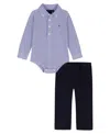 Tommy Hilfiger Baby Boys Woven Shirt-style Bodysuit And Pants, 2-piece Set In Multi