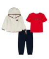 Tommy Hilfiger Baby Boys Zip-up Hoodie, T-shirt And Pants, 3-piece Set In Multi