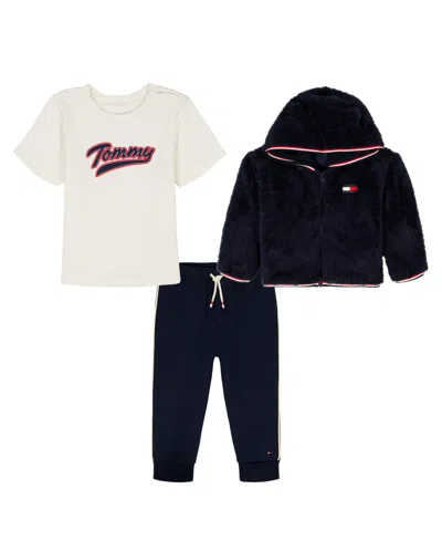 Tommy Hilfiger Baby Boys Zip-up Hoodie, T-shirt And Pants, 3-piece Set In Multi