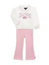 Tommy Hilfiger Baby Girl Fleece Polo Pullover And Chunky Rib Knit Pants 2-piece Set In White Pink