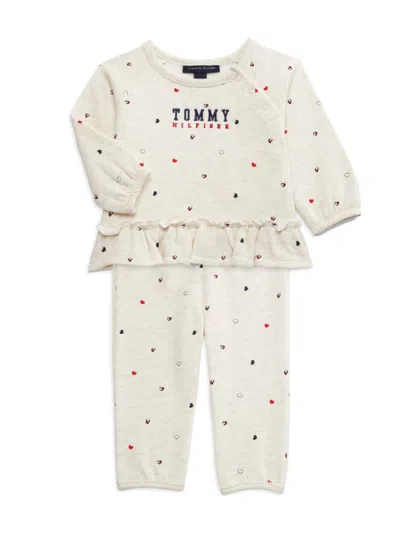 Tommy Hilfiger Baby Girl's 2-piece Heart Fleece Top & Pants Set In Cream