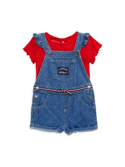 Tommy Hilfiger Baby Girl's 2-piece Logo Tee & Shortall Set In Red Blue