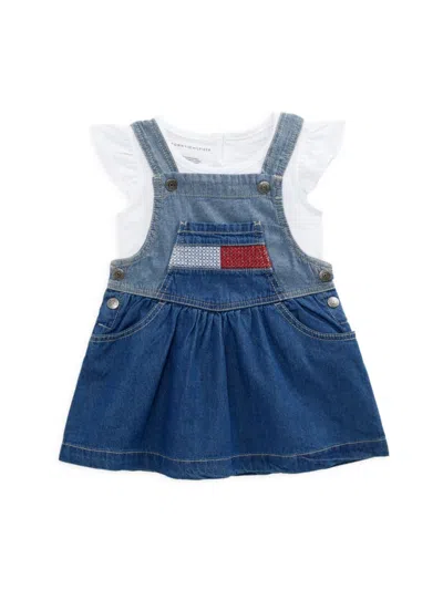 Tommy Hilfiger Baby Girl's 2-piece Logo Top & Pinafore Dress Set In Blue White