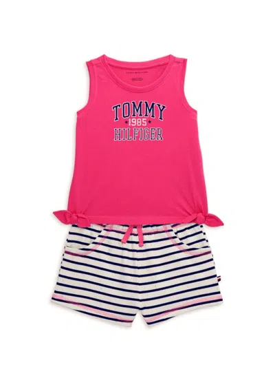 Tommy Hilfiger Baby Girl's 2-piece Logo Top & Striped Shorts Set In Pink Multi