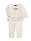 Tommy Hilfiger Baby Girl Printed Heather Fleece Crewneck Sweatsuit In White