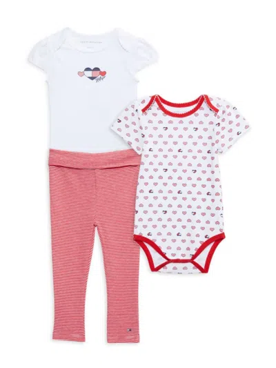 Tommy Hilfiger Baby Girl's 3-piece Bodysuits & Leggings Set In Red Multi