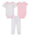 Tommy Hilfiger Baby Girl 3-piece Bodysuits And Striped Leggings Set In Rose Shadow,bright White