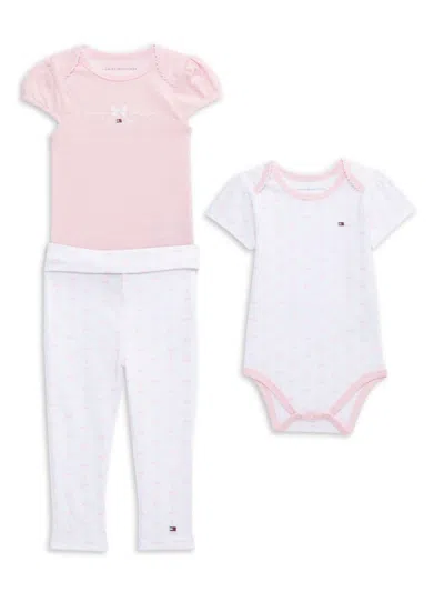 Tommy Hilfiger Baby Girl's 3-piece Bow Bodysuit & Pants Set In Light Pink Multi