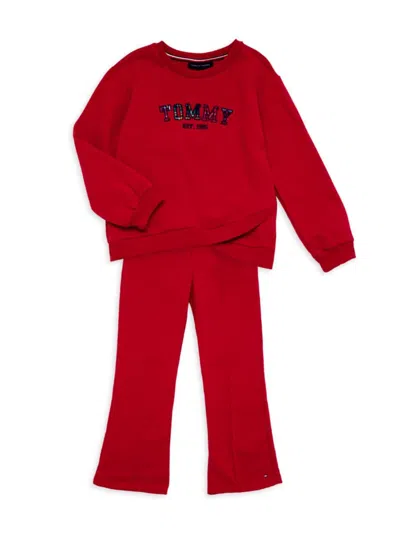 Tommy Hilfiger Kids' Baby Girl's & Little Girl's 2-piece Logo Sweatshirt & Pants Set In Red