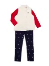 Tommy Hilfiger Baby Girl's & Little Girl's 3-piece Logo Vest, Top & Leggings Set In Red Multi