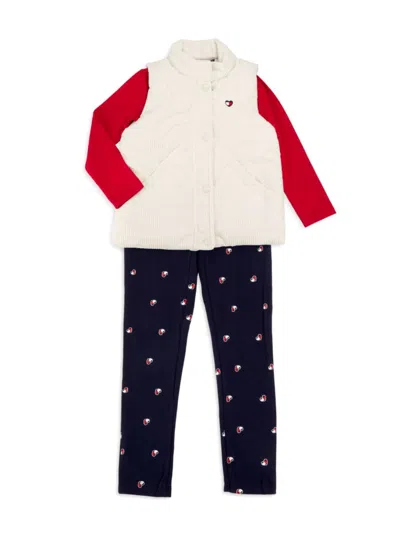Tommy Hilfiger Kids' Baby Girl's & Little Girl's 3-piece Logo Vest, Top & Leggings Set In Red Multi