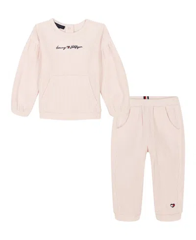 Tommy Hilfiger Baby Girl Brushed Ribbed Knit Sweatsuit In Light Pink