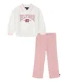Tommy Hilfiger Baby Girl Fleece Polo Pullover And Chunky Rib Knit Pants 2-piece Set In Egret,cinder Rose