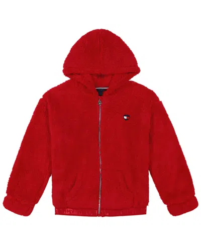 Tommy Hilfiger Babies' Toddler And Little Girls Minky Zip Front Hoodie In Medium Red
