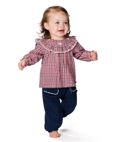 Tommy Hilfiger Baby Girls 2-piece Dobby Peasant Top And Denim Pants Set In Multi