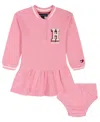 Tommy Hilfiger Baby Girls 2-piece Striped Baseball Collar Dress And Bloomers Set In Pink