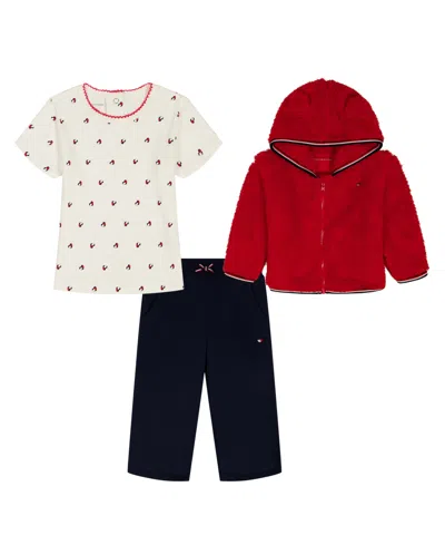Tommy Hilfiger Baby Girls 3-piece Crewneck T-shirt, Hoodie, And Pants Set In Multi