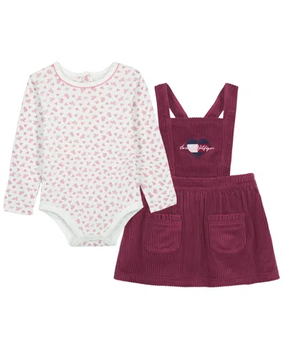 Tommy Hilfiger Baby Girls' Bodysuit And Jumper, 2-piece Set In Burgundy