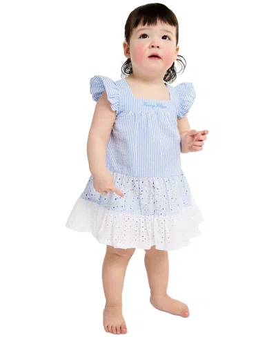 Tommy Hilfiger Baby Girls' Eyelet Dress & Bloomers, 2-piece Set In Blue