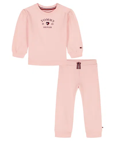 Tommy Hilfiger Baby Girls' Fleece Top And Pants, 2-piece Set In Pink
